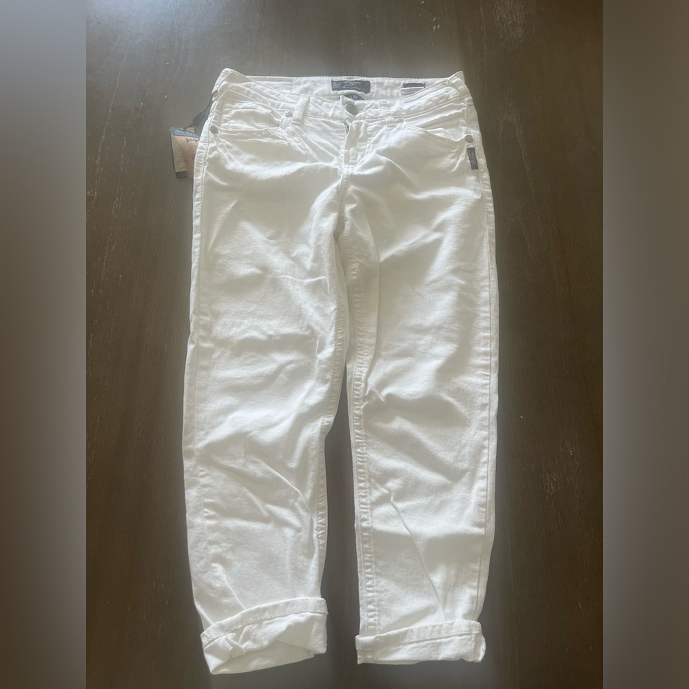 NWT White Silver Jean Capris